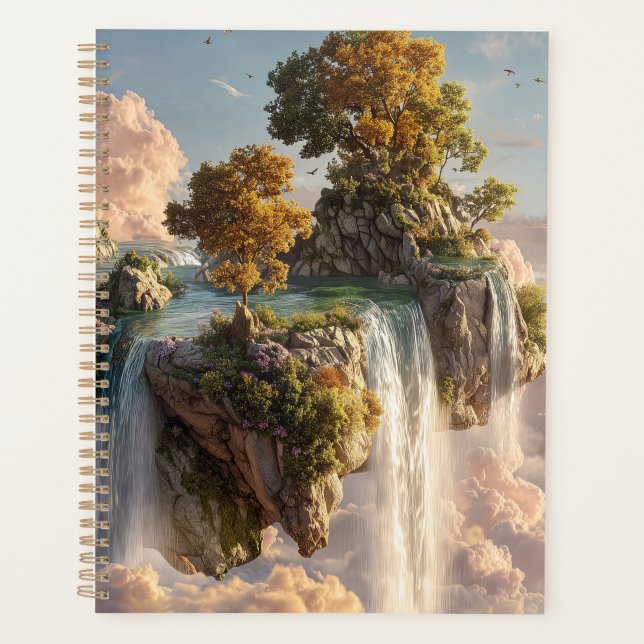 Surreal Floating Cliffs With Waterfalls Planner (Front)