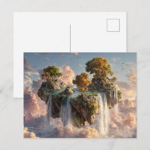 Surreal Floating Cliffs With Waterfalls Postcard