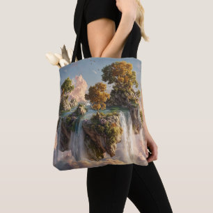 Surreal Floating Cliffs With Waterfalls Tote Bag