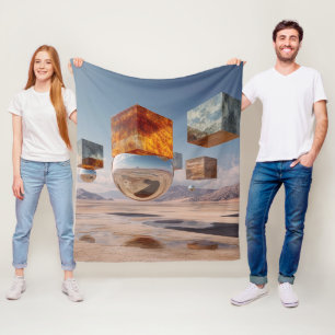 Surreal Floating Cubes And Reflective Sphere Fleece Blanket