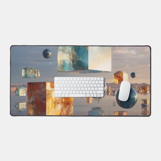 Surreal Floating Cubes And Spheres Desk Mat (Keyboard & Mouse)