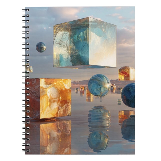Surreal Floating Cubes And Spheres Notebook (Front)