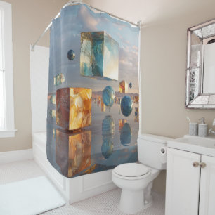 Surreal Floating Cubes And Spheres Shower Curtain