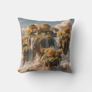 Surreal Floating Islands With Golden Trees Cushion