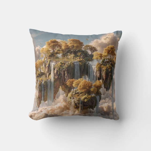 Surreal Floating Islands With Golden Trees Cushion (Front)