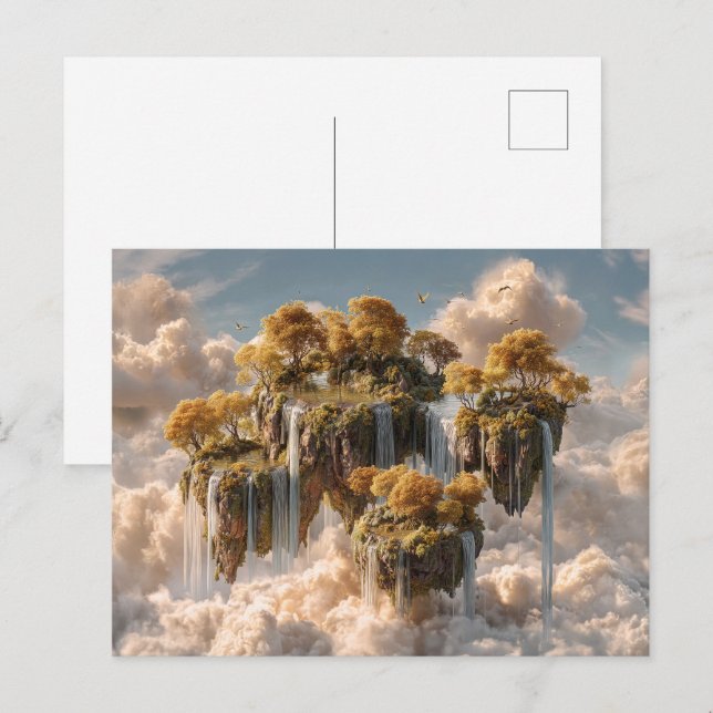 Surreal Floating Islands With Golden Trees Postcard (Front/Back)