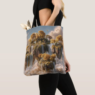Surreal Floating Islands With Golden Trees Tote Bag