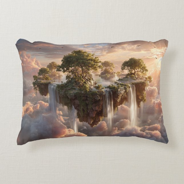Surreal Floating Islands With Waterfalls Decorative Cushion (Front)