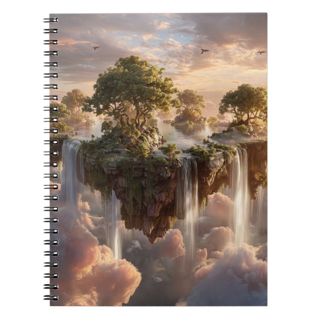 Surreal Floating Islands With Waterfalls Notebook (Front)