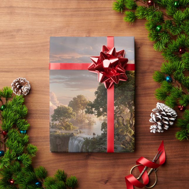 Surreal Floating Islands With Waterfalls Wrapping Paper (Holiday Gift)