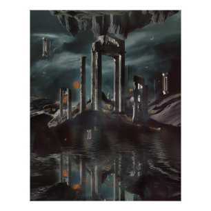 Surreal Floating Ruins Obsidian Pool Photo Print