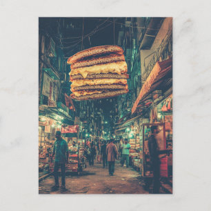 Surreal Floating Sandwich Above a City Street Postcard