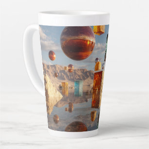 Surreal Floating Spheres And Cubes Latte Mug