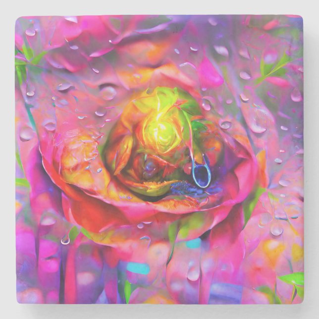 Surreal Floral Art Stone Coaster (Front)