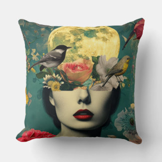 Surreal Floral Moon Portrait Cushion