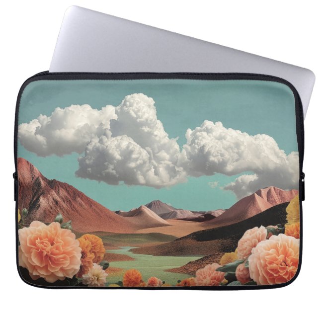 Surreal Floral Mountainscape With Dramatic Clouds Laptop Sleeve (Front)