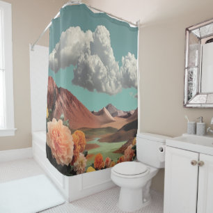 Surreal Floral Mountainscape With Dramatic Clouds Shower Curtain