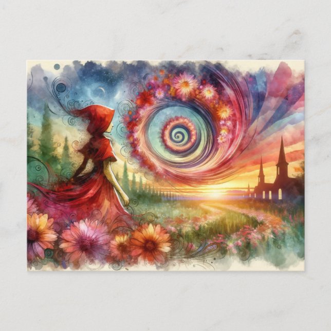 Surreal Floral Portal Watercolor Postcard (Front)