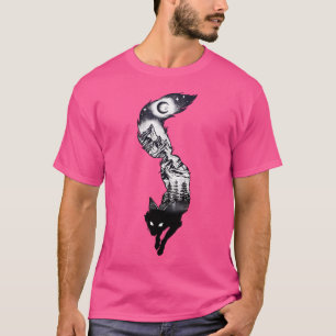Surreal Fox Silhouette With Mountains Tress Moon T-Shirt