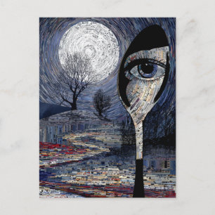 Surreal Full Moon and Spoon Collage Postcard