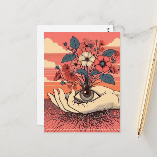 Surreal Gardeners Hand with eye  Postcard (Front/Back In Situ)