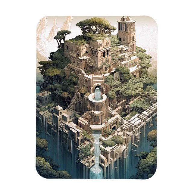 Surreal Geometric City Landscape Fantasy Art Magnet (Vertical)
