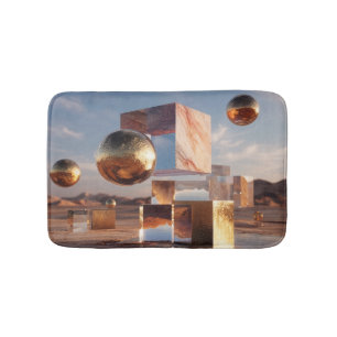 Surreal Geometric Composition With Golden Spheres Bath Mat