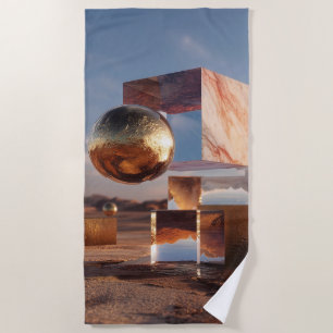 Surreal Geometric Composition With Golden Spheres Beach Towel