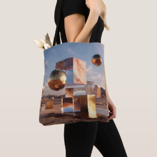 Surreal Geometric Composition With Golden Spheres Tote Bag