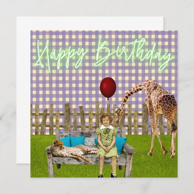 Surreal Girl and Zoo Animals Funky Birthday (Front/Back)