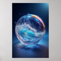 Surreal Glass Sphere with Dynamic Water Waves