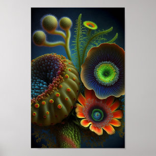 Surreal glowing fantasy flowers poster