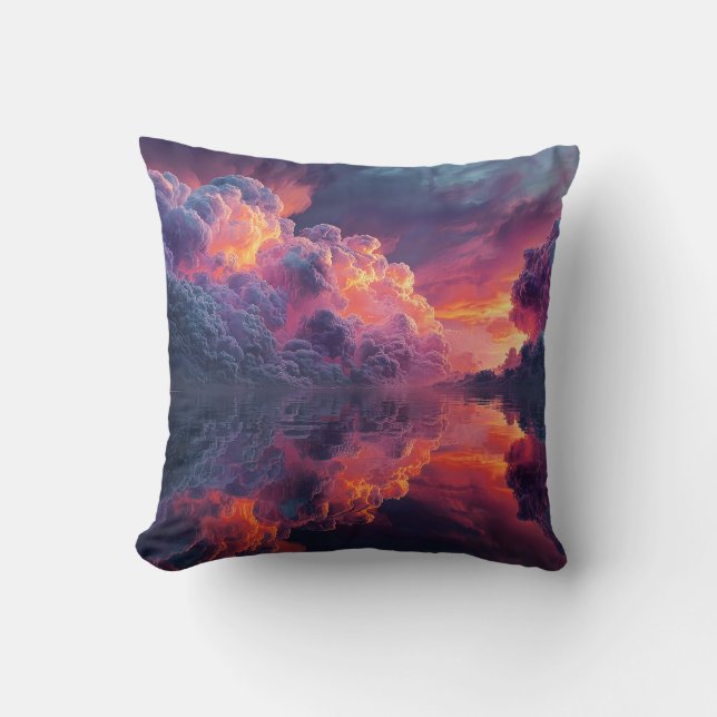 Surreal Glowing Sunset Clouds Reflected In Water Cushion (Front)