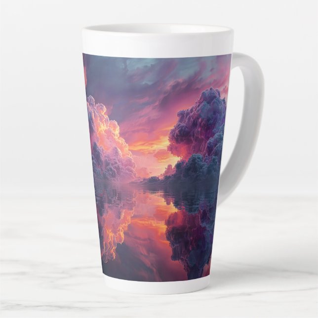Surreal Glowing Sunset Clouds Reflected In Water Latte Mug (Right Angle)