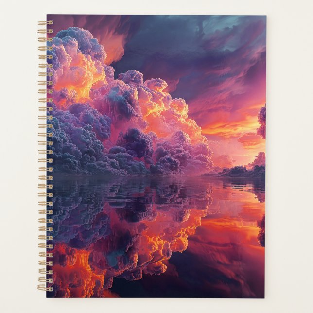Surreal Glowing Sunset Clouds Reflected In Water Planner (Front)