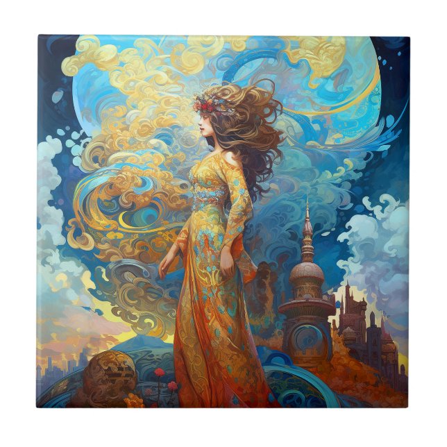 Surreal Goddess Queen Fantasy Art Tile (Front)