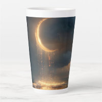 Surreal Golden Crescent Moon Above Ocean