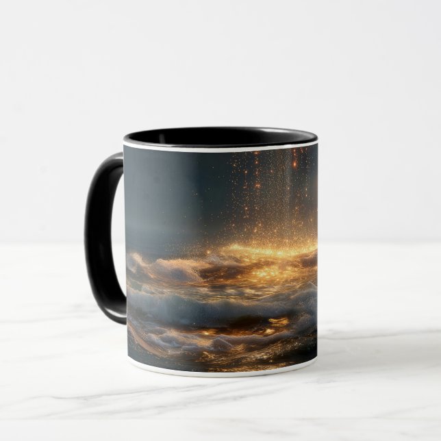 Surreal Golden Crescent Moon Above Ocean Mug (Front Left)