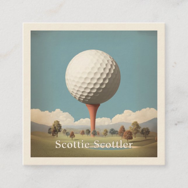 Surreal Golf Ball Landscape Square Business Card (Front)