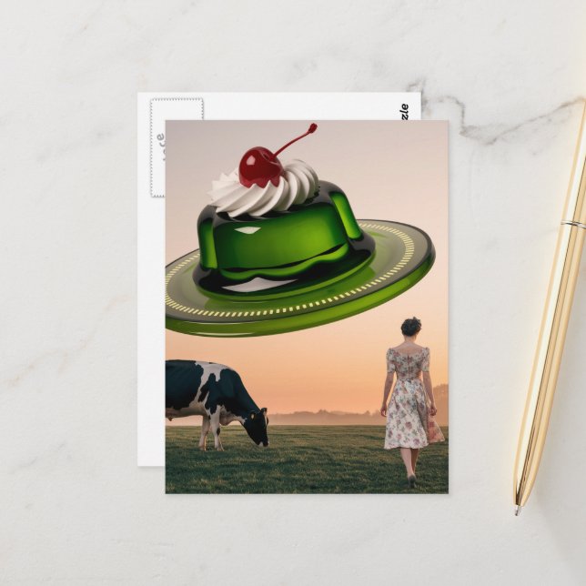 Surreal Green Sweet Treat in the Dairy Pasture Postcard (Front/Back In Situ)