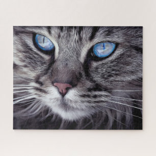 Surreal Grey Cat Blue Eyes Family Fun Hard Jigsaw Puzzle