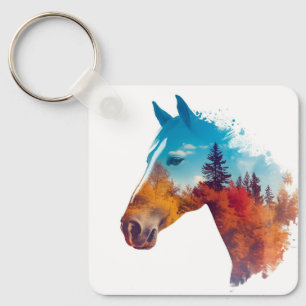 Surreal Horse in Autumn Forest Key Ring