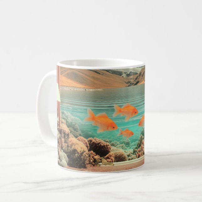 Surreal Interior with Fish and Moonlit Landscape Coffee Mug (Front Left)
