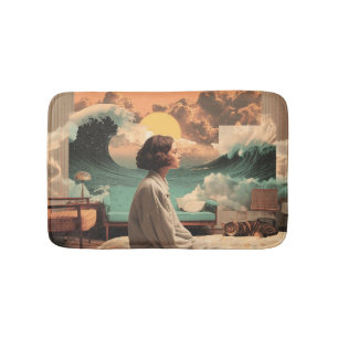 Surreal Interior With Woman and Cat Bath Mat