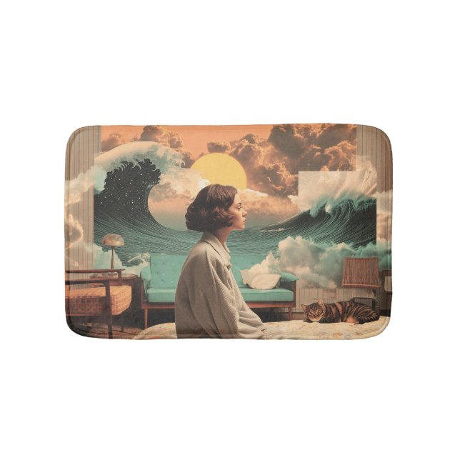 Surreal Interior With Woman and Cat Bath Mat (Front)