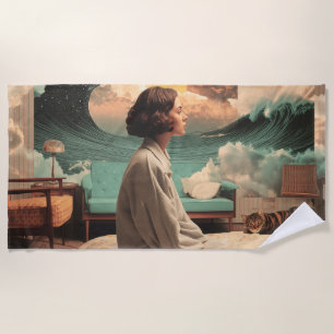 Surreal Interior With Woman and Cat Beach Towel
