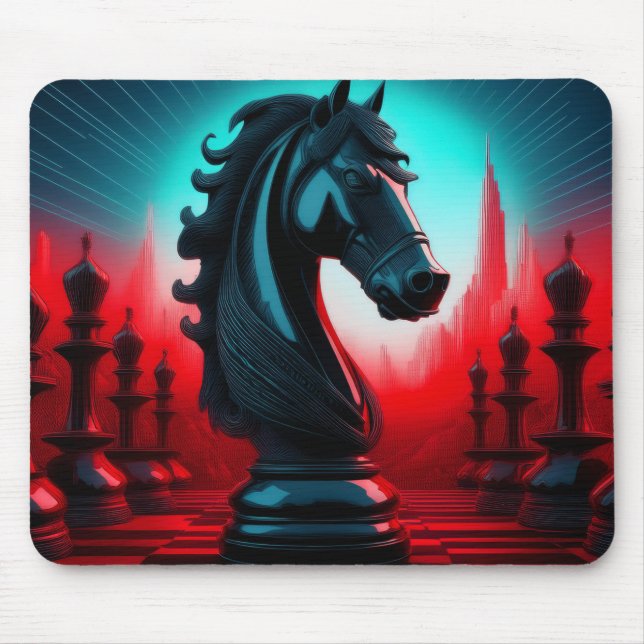Surreal Intricate Black Knight Chess Piece  Mouse Pad (Front)