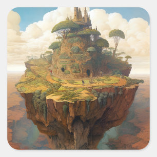 Surreal Island Landscape Fantasy Art Square Sticker