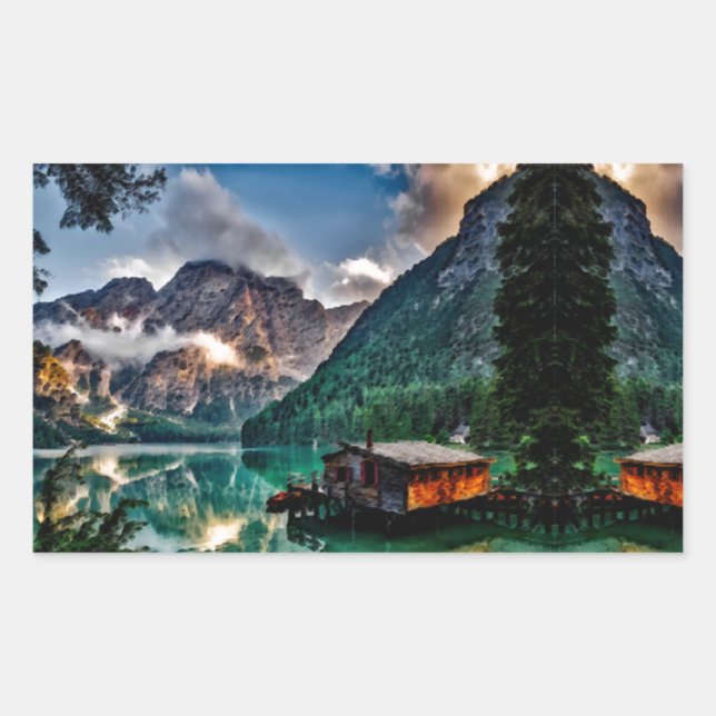 Surreal Italian Lake Rectangular Sticker (Front)