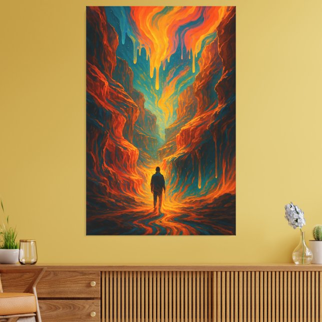 Surreal Journey - Fire and Teal Art Canvas Print (Insitu(LivingRoom))